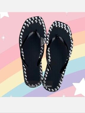 Black Studded Women's Flip Flops Size 10 Nwt